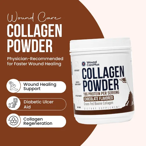 Miniatura 2 de Wound Care Plus - Polvo de chocolate con péptidos de colágeno - Colágeno hidrolizado alimentado con pasto con 0.63 oz de proteína - Apoya la salud
