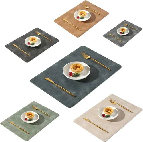 Miniatura 25 de UnivoColors Juego de 4 manteles individuales de cuero de vaca lavado con patrón PU, resistentes al calor, para mesa de cocina, impermeables, Marrón