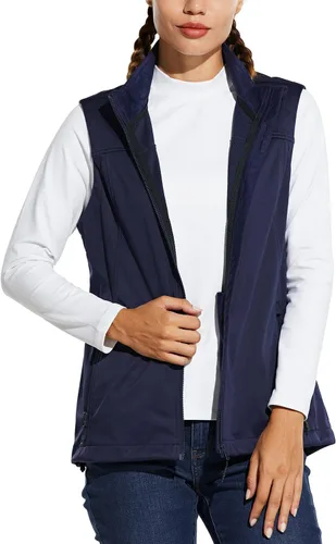 Miniatura 8 de BALEAF Chaleco ligero Softshell sin mangas para mujer, resistente al viento, cuello alto con bolsillos con cremallera, correr, senderismo, golf