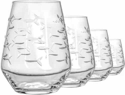 Miniatura 29 de Rolf Glass School of Fish - Copas de vino blanco de 12 onzas, juego de 4 copas de vino sin plomo, copas de vino grabadas con rueda de diamante, 12oz
