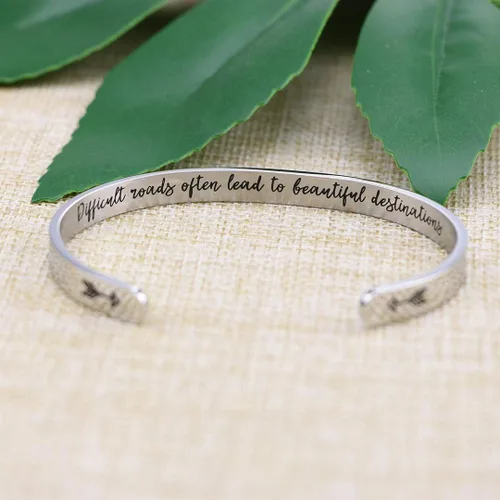 Miniatura 2 de JoycuFF - Pulseras de acero inoxidable para mujer con frase inspiradoramantra (en inglés) oculta, un regalo para mostrarle tu apoyo a tus amigos