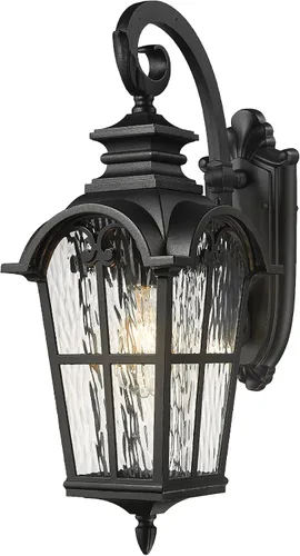 Miniatura 15 de Emliviar Aplique de Pared Vintage para Exteriores con Vidrio de Ondas de Agua, Linterna de Pared para Porche Delantero de 17.5", Acabado Negro