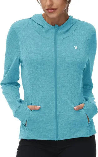 Miniatura 30 de TBMPOY Chaquetas con capucha y protección solar UPF 50+ para mujer, ligeras, de manga larga, para senderismo, exteriores, con cremallera completa