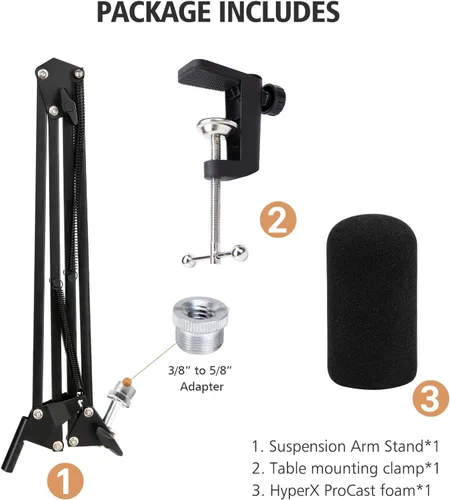 Miniatura 5 de HyperX ProCast - Brazo de brazo de micrófono compatible con HyperX ProCast, soporte de brazo de micrófono con cubierta de micrófono, mejora