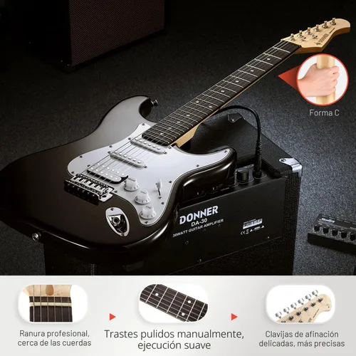 Miniatura 5 de Donner DST-100B - Kit para principiantes de guitarra eléctrica de 39 pulgadas, cuerpo sólido, tamaño completo, negro, HSS para principiantes