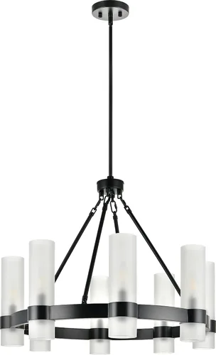 Miniatura 5 de Linea di Liara Teramo - Candelabro Negro Mate, Lámpara de Comedor, Pequeño Candelabro de Rueda de Vagón Redondo Industrial Moderno de Granja