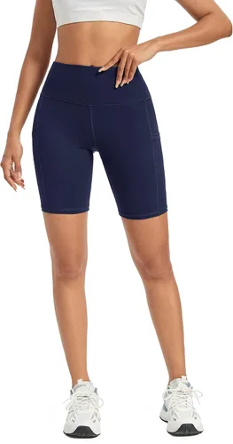 Miniatura 5 de G4Free Pantalones cortos de yoga para mujer de cintura alta con bolsillos de entrenamiento para correr, pantalones cortos de entrenamiento y control