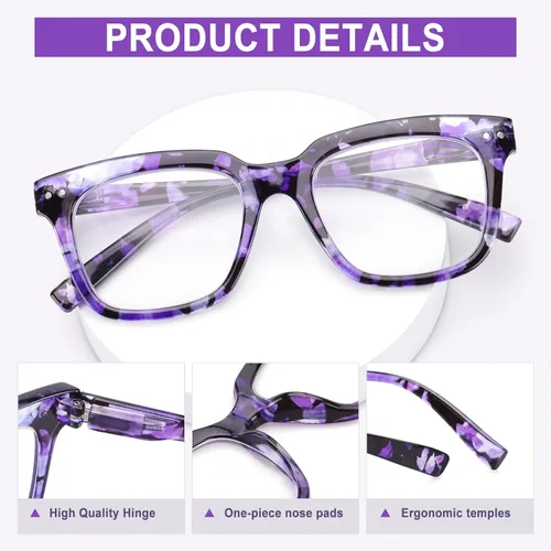 Miniatura 4 de Paquete de 6 lentes de lectura de moda para mujeres y hombres, bloqueo de luz azul, lectores cuadrados de gran tamaño con bisagra de resorte 2