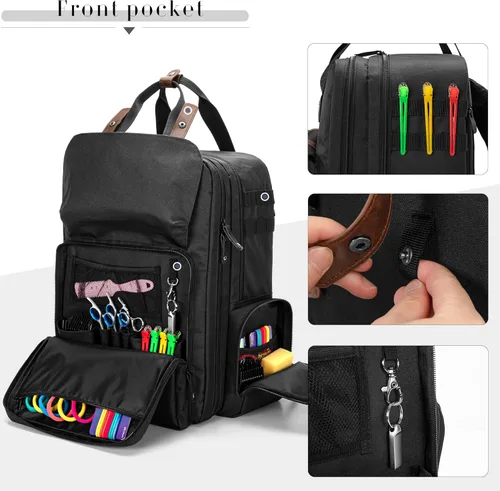 Miniatura 4 de BAFASO Estuche de Barbero de Gran Capacidad, Bolsa de Peluquería de Viaje que Contiene Varias Herramientas de Corte de Cabello (Solo Bolsa), Negro