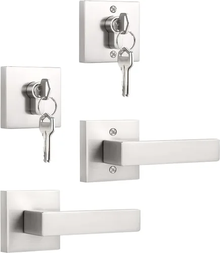 Miniatura 32 de KNOBWELL - Pomo resistente para puertas exteriores con cerradura de seguridad de doble llave y cuadrada; juego de picaportes para puertas
