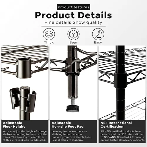 Miniatura 4 de HCY Estantería de alambre de 4 niveles, organizador de estantes de 54 x 36 x 14 pulgadas, estante de almacenamiento de metal resistente NSF de Negro