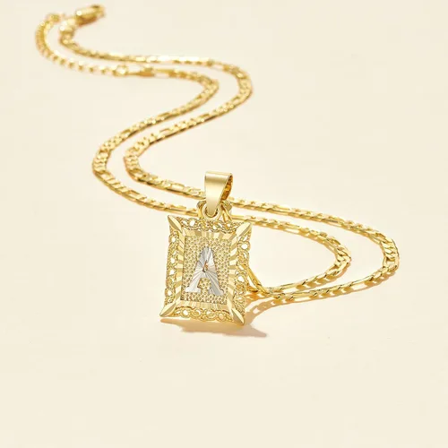 Miniatura 4 de KissYan Initial Letter Pendant Necklace for Mens Womens 18K Gold Plated Square Capital Monogram Necklace Alhpabets from A-Z Figaro Chain Necklace