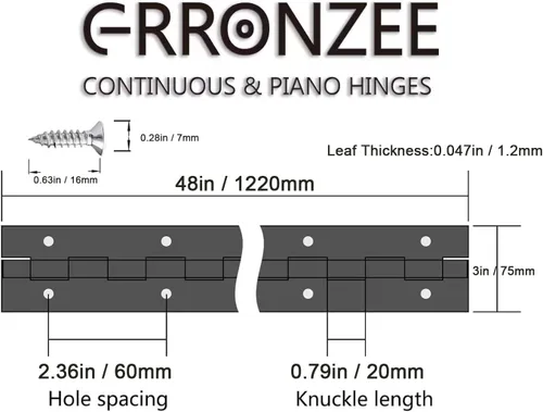 Miniatura 2 de Bisagra de piano de 48 x 3 pulgadas, bisagra de piano de acero inoxidable resistente, bisagra continua para gabinete, puerta, cajas de madera