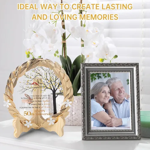 Miniatura 7 de 50 aniversario de boda, ideas de regalos únicos, placa de cristal con corona de hojas de oro, regalos de boda de 50 aniversario para padres