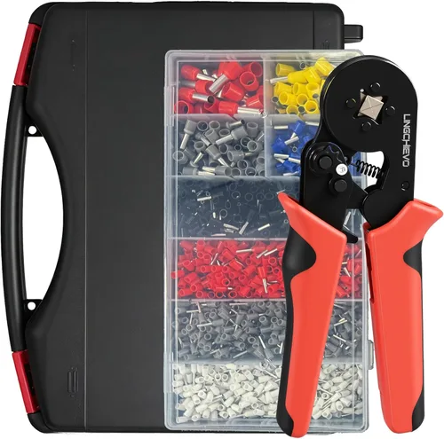 AWG 23-7 Kit de herramientas de crimpado de virola con 1800 conectores, alicates de trinquete autoajustables para terminales de extremo y anillo de