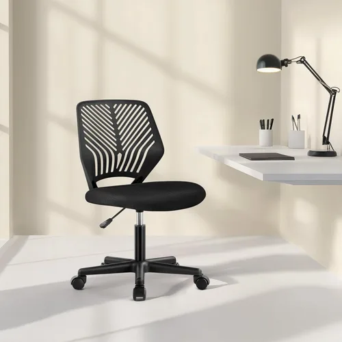 Miniatura 2 de Yaheetech Silla de oficina ergonómica de malla sin brazos, silla giratoria de respaldo medio con ruedas, silla de estudio de altura ajustable