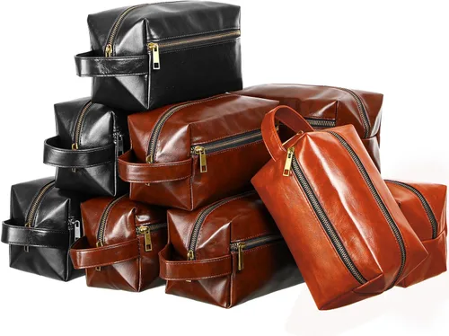 Hillban 10 piezas de regalo de padrinos de boda bolsa de aseo de cuero para hombre, kit de afeitado de viaje, bolsa de baño, maquillaje, suministros