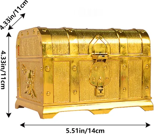 Miniatura 2 de Cofre del tesoro pirata para niños: pequeña caja del tesoro con cerradura y llave, caja de colección vintage de plástico para almacenamiento