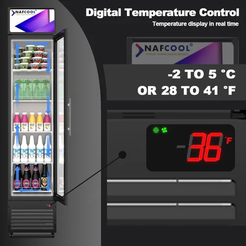 Miniatura 5 de Refrigerador comercial de bebidas, refrigerador de 7 pies cúbicos pequeños delgados de una sola puerta de vidrio con estantes ajustables de luz LED