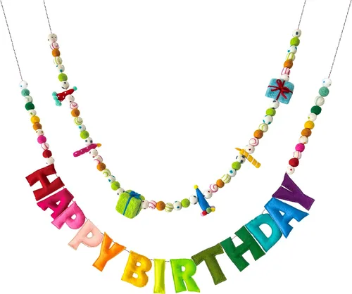 Miniatura 17 de Cartel de feliz cumpleaños pre-encordado – Guirnalda de bola de fieltro, decoraciones de fiesta temática blanca, guirnalda de feliz cumpleaños