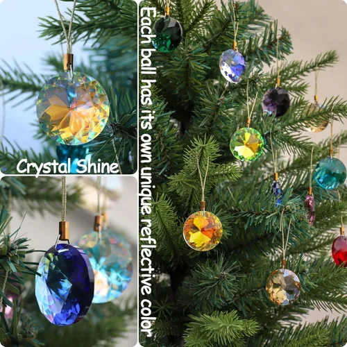 Miniatura 3 de 12 piezas de adornos de bolas de Navidad de cristal de vidrio, 1.18" mini redondas prisma de flores, adorno para colgar para árbol de Navidad