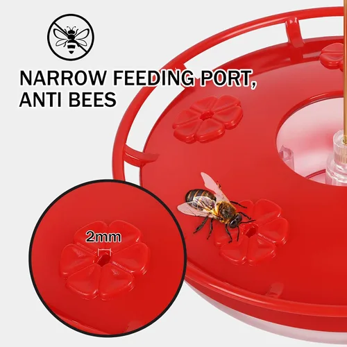 Miniatura 6 de eWonLife Comedero para colibríes para exteriores, platillo a prueba de fugas de 16 onzas con foso de hormigas integrado, 5 puertos de alimentación a