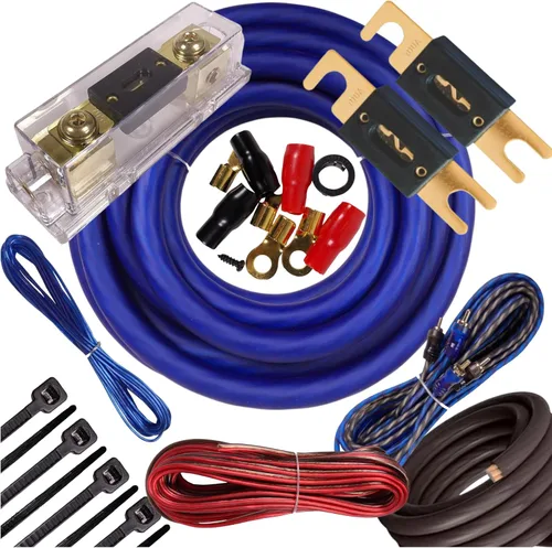 Gravity Kit de amplificador de potencia de calibre 1/0 de hasta 6500 vatios, cables de altavoces RCA flexibles Elite Pro Premium, fusible de 250 A +