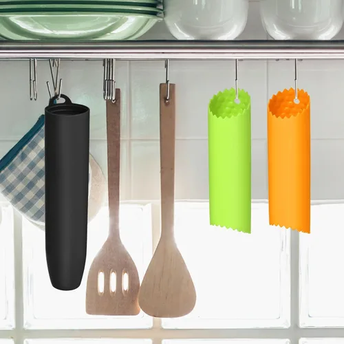 Miniatura 4 de uxcell 2 tubos de pelado de ajo, pelador de ajo de silicona, rodillo removedor de piel antideslizante para herramientas útiles de cocina, color negro
