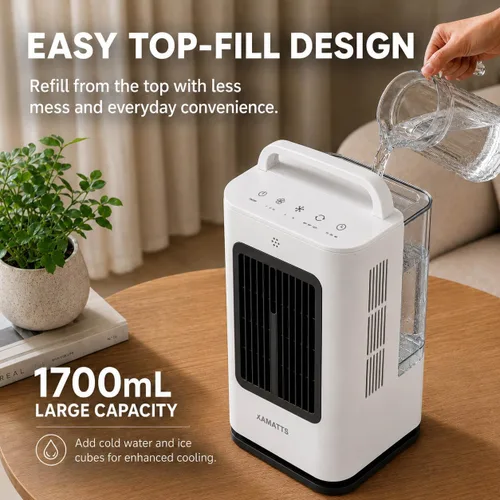 Miniatura 8 de Aires acondicionados portátiles, enfriador de aire evaporativo de 1700 ml con control remoto, mini aire acondicionado portátil oscilante de 120°