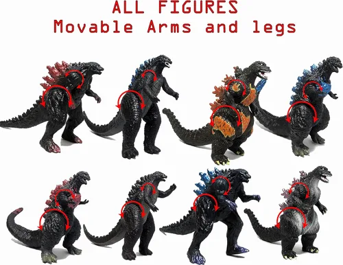 Miniatura 5 de Godzilla Toys - Juego de 8 figuras de acción movibles para cumpleaños de niños 2019, rey de los monstruos ardiendo Heisei Mecha Ghidorah, paquete