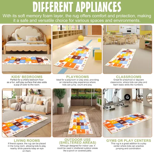 Miniatura 6 de Alfombra infantil de Hopscotch con capibara, tapete de juego de números para interiores para aprendizaje y actividad, alfombra ABC Hop Scotch