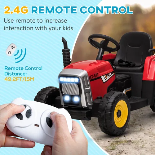 Miniatura 4 de Aosom Tractor de paseo de 12 V con remolque, motores duales de 25 W, tractor eléctrico a batería con control remoto, sonido de arranque de música