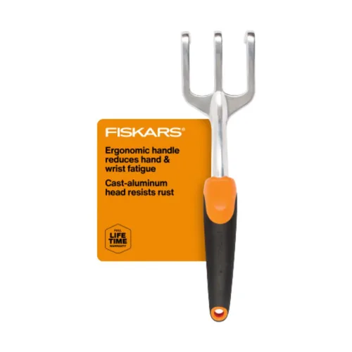 Fiskars Ergo Cultivador para Cavar, Airear el Suelo y Deshierbar, Herramienta de Jardín de Alta Resistencia con Agujero para Colgar