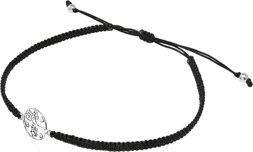 Miniatura 2 de AeraVida Pulsera ajustable de cuerda de algodón con dos corazones y árbol de la vida, Metal
