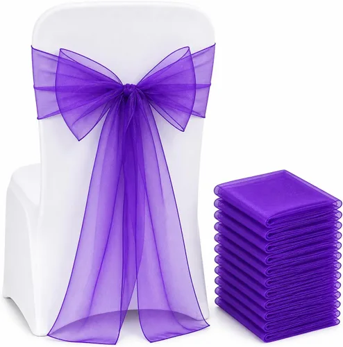 Miniatura 15 de Elegantes bandas de organza para silla, bandas de tela transparente para bodas, fiestas y eventos especiales, (paquete de 10 unidades, rosa bebé)