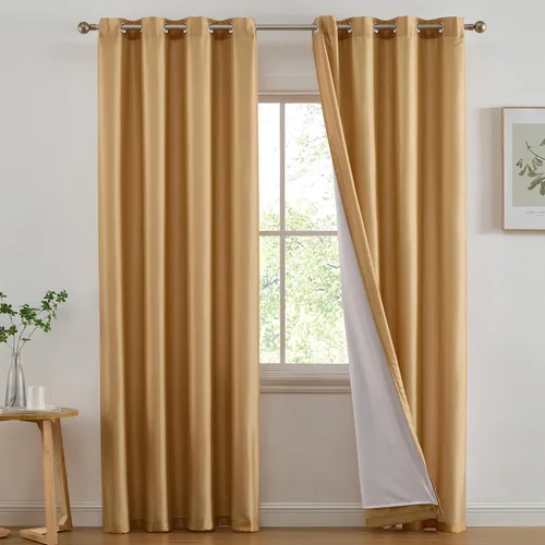 Miniatura 11 de HLC.ME Jefferson - Cortinas ligeras de seda sintética semitransparente con forro de microfibra y ojales para ventana de dormitorio, comedor y sala