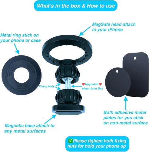 Miniatura 6 de Soporte magnético para teléfono MagSafe, [metal mejorado y ajustable en 360°] Soporte magnético doble para entrenamiento de gimnasio compatible