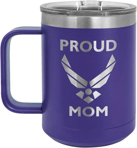 Miniatura 15 de PROUD AIR FORCE MOM BLACK Taza de café de 15 oz con tapa deslizante Taza de café de viaje aislada Ideas de regalo del día de la madre de hijo