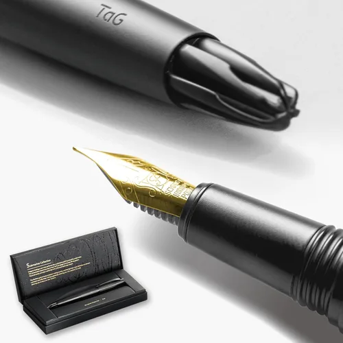 TAG Pluma Estilográfica de Lujo Submarine – Recambio TurbineDriven, Plumín Mediano Chapado en Oro, Elegante Regalo de Escritura para Hombres y
