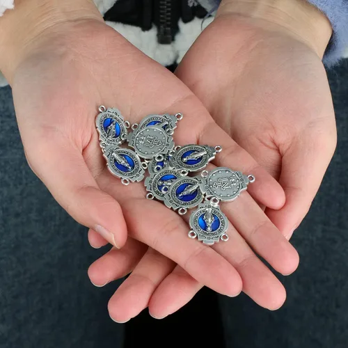 Miniatura 5 de Pieza Central de Rosario de 3 Agujeros San Benito/Medalla Milagrosa/Nuestra Señora de Guadalupe/Virgen María/Cristo Jesús Conector para Fabricación