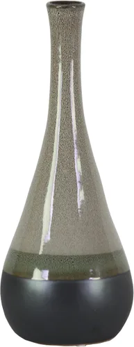 Miniatura 3 de Urban Trends Florero de gres redondo de boca pequeña, cuello largo y borde con bandas negras LG Gloss Finish Blue Jarrón