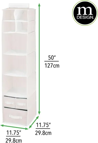 Miniatura 2 de mDesign - Organizador de almacenamiento para barra de guardarropa, 7 estantes, 3 cajones