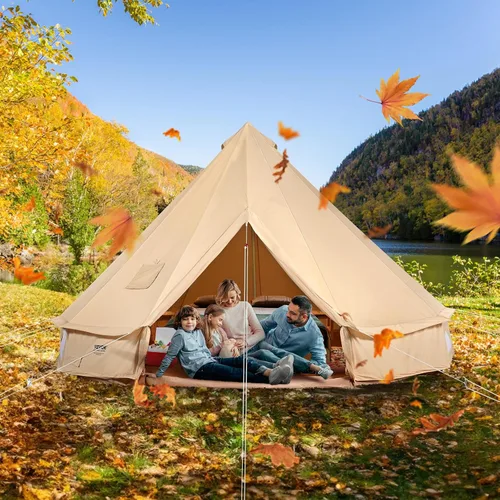 Miniatura 2 de Happybuy Tienda de campaña de lona – 4 estaciones transpirable 100% algodón lona Yurt – con estufa Jack, tienda de campaña glamping de lujo