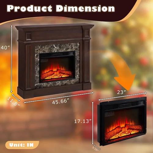 Miniatura 3 de Chimenea eléctrica de 46 pulgadas con repisa, estufa de leña portátil independiente con control remoto, inserto de chimenea de 23 pulgadas, 1400 W