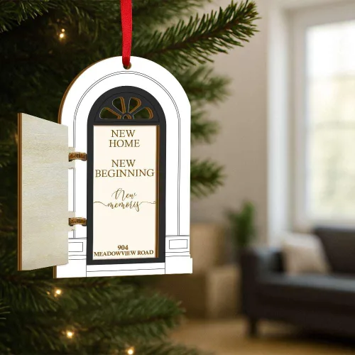 Miniatura 2 de Adorno Personalizado para Nuevo Hogar 2025, Regalos de Inauguración de Casa, Adornos de Puerta de Madera de 4 Capas, Nuestro Primer Adorno