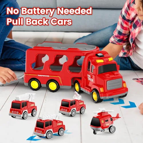Miniatura 5 de FunMission Camión de bomberos para niños de 3 a 9 años, vehículo eléctrico de fricción 5 en 1 para niños y niñas de 3, 4, 5, 6, 7 años, juguetes