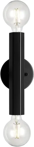 Miniatura 11 de GLOBE Electric 65000044 Aplique de pared de 2 luces, negro mate, acento de latón antiguo, zócalos de base E12, luces para sala de estar, decoración