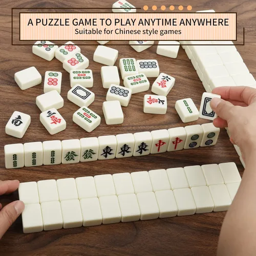 Miniatura 4 de Juego de Mahjong Compacto Chino Blanco Cremoso de 1.17 pulgadas, Tamaño Pequeño de Viaje, 144 + 8 Fichas de Melamina en Blanco, con Bolsa de Viaje