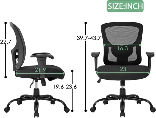 Miniatura 3 de Silla de oficina ergonómica ejecutiva, silla de computadora de malla con soporte lumbar, asiento ancho, brazos de ajuste, giratorio, respaldo alto