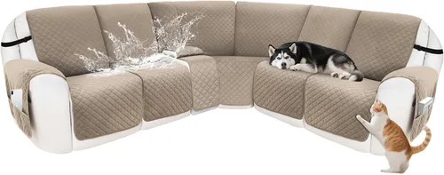 Miniatura 68 de Fundas para sofá modular reclinable, de terciopelo en forma de L, funda de consola central para perros y mascotas, lavable antideslizante, 1 funda